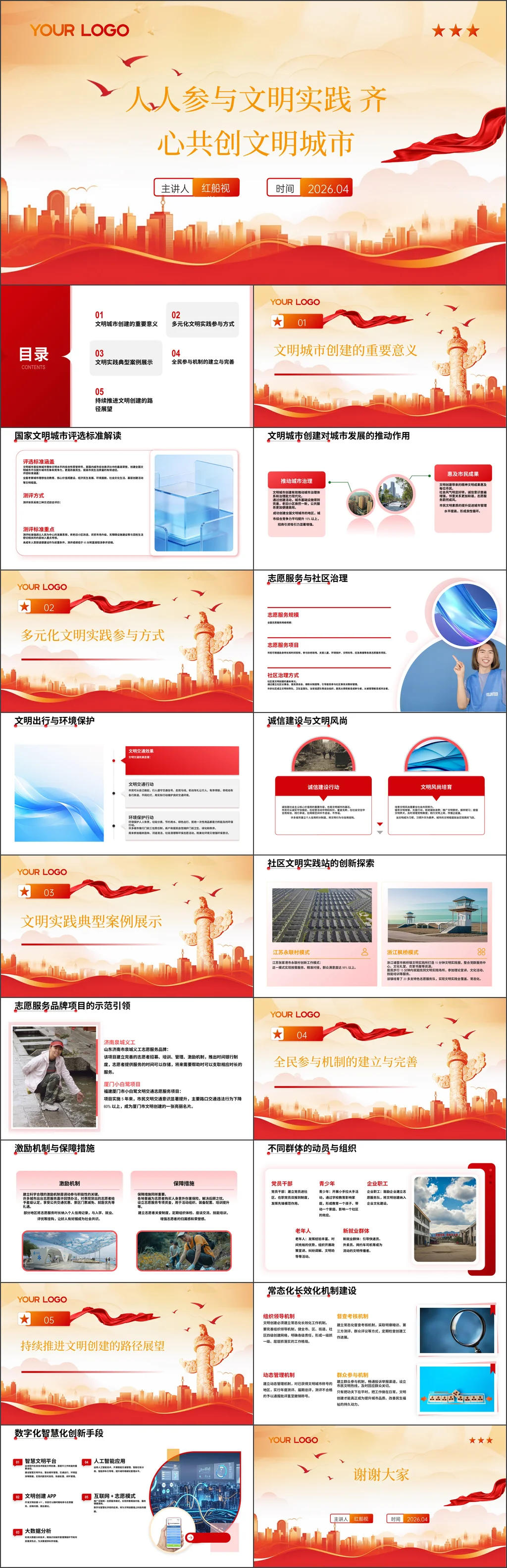 新时代文明实践人人参与文明实践 齐心共创文明城市党课课件带讲稿